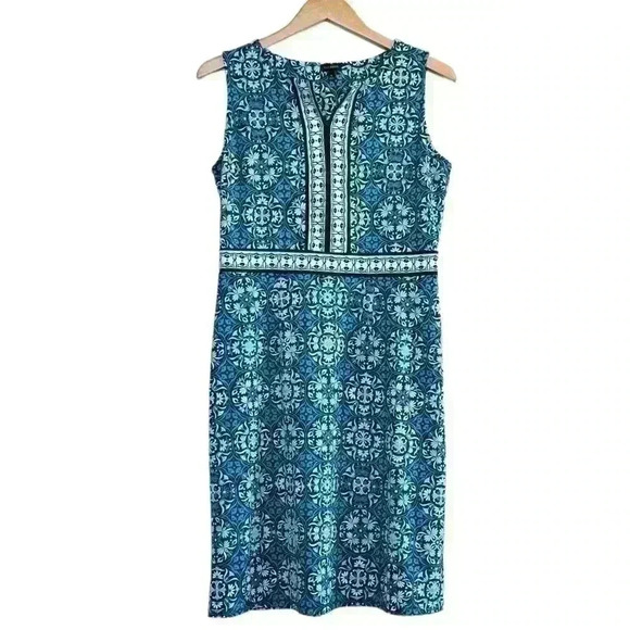 Talbots Sleeveless, Stretchy, Loose, Midi Dress, Blue, Black, White, Size Medium - Picture 1 of 5